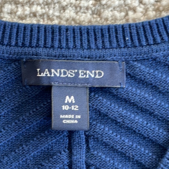 Land’s End Navy Blue Long V-neck Long Sleeve Sweater sz M 10-12 - Picture 2 of 6
